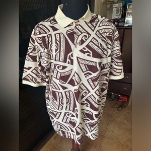 PreOwned Manuhealii Sports Men's L Aloha Polo Shirt Hawaiian Red/Cream